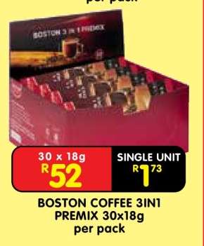 BOSTON COFFEE 3IN1 PREMIX 30x18g