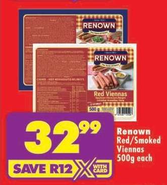 RENOWN RED/SMOKED VIENNAS 500g