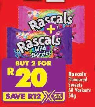 Rascals Flavoured Sweets All Variants 50g