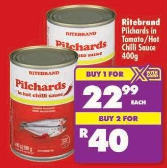 Ritebrand Pilchards in Tomato/Hot Chilli Sauce 400g