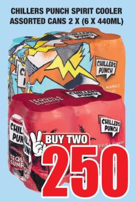 CHILLERS PUNCH SPIRIT COOLER ASSORTED CANS 2 X (6 X 440ML)