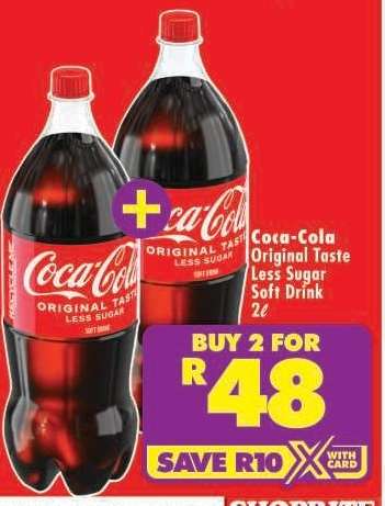 Coca-Cola Original Taste Less Sugar Soft Drink 2L