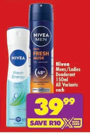 Nivea Mens/Ladies Deodorant 150ml