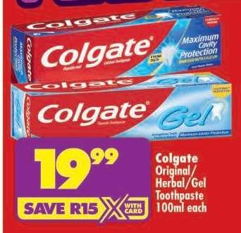 COLGATE ORIGINAL/HERBAL/GEL TOOTHPASTE 100ml each