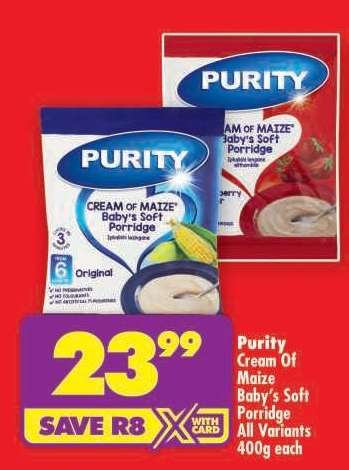 Purity Cream Of Maize Baby's Soft Porridge All Variants 400g each