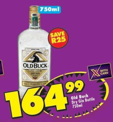Old Buck Dry Gin Bottle 750ml