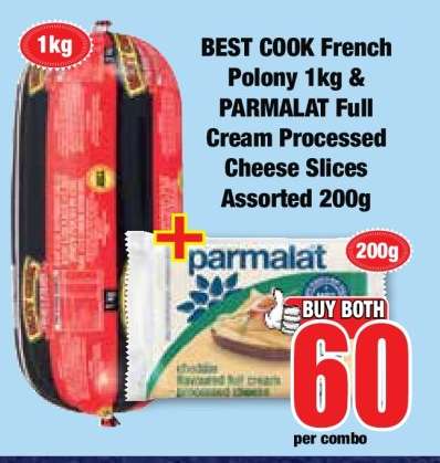 BEST COOK French Polony 1kg & PARMALAT Full Cream Processed Cheese Slices Assorted 200g