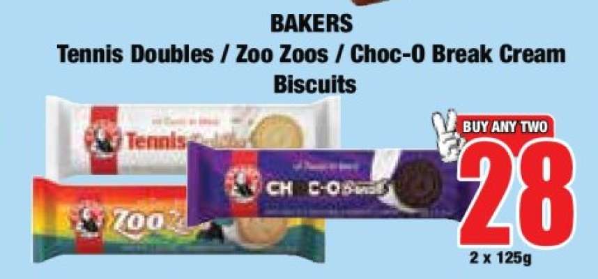 BAKERS Tennis Doubles / Zoo Zoos / Choc-O Break Cream Biscuits