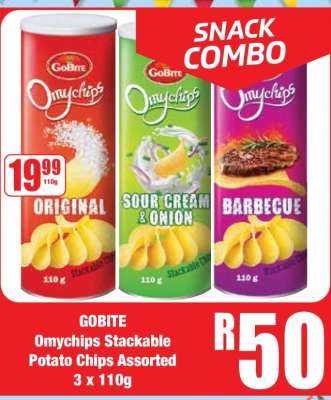 GOBITE Omychips Stackable Potato Chips Assorted 3 x 110g