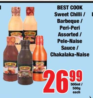 BEST COOK Sweet Chilli / Barbeque / Peri-Peri Assorted / Pele-Naise Sauce / Chakalaka-Naise
