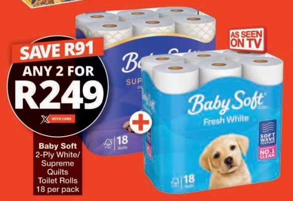 Baby Soft 2-Ply White/Supreme Quilts Toilet Rolls