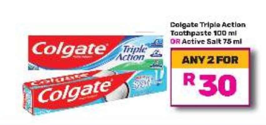 Colgate Triple Action Toothpaste 100 ml OR Active Salt 75 ml