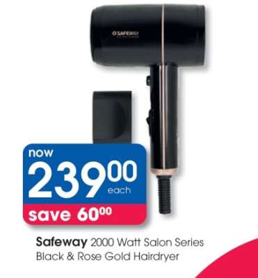 Safeway 2000 Watt Salon Series Black & Rose Gold Hairdryer