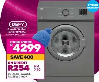 DEFY 6 kg Air Vented Dryer (DTD236)
