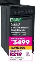 DEFY 3-Plate Compact Black Electric Stove (DSS553)