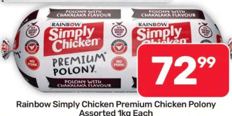 Rainbow Simply Chicken Premium Chicken Polony Assorted 1kg Each