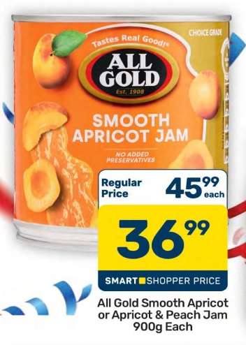 All Gold Smooth Apricot or Apricot & Peach Jam