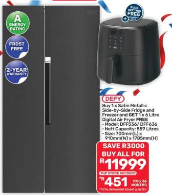 Satin Metallic Side-by-Side Fridge and Freezer