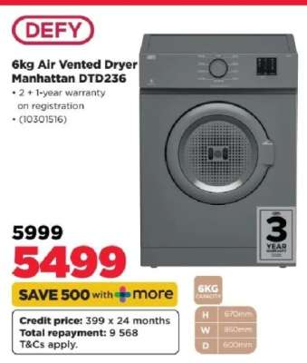 Defy 6kg Air Vented Dryer Manhattan DTD236