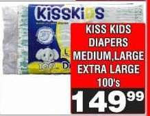 KISS KIDS DIAPERS MEDIUM,LARGE EXTRA LARGE 100's