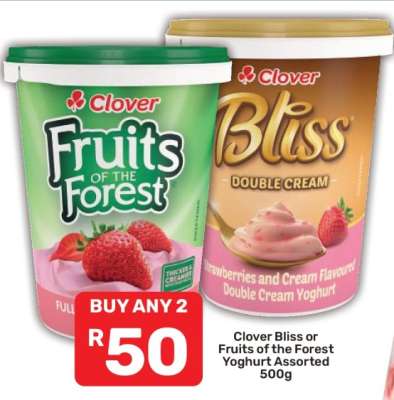 Clover Bliss or Fruits of the Forest Yoghurt Assorted 500g