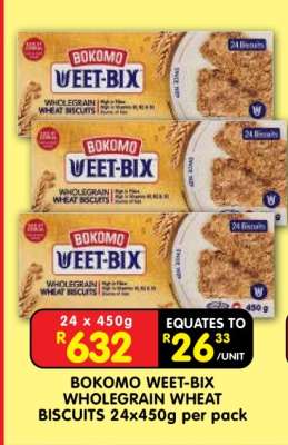 Bokomo Weet-Bix Wholegrain Wheat Biscuits 24x450g per pack
