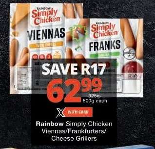 Rainbow Simply Chicken Viennas/Frankfurters/Cheese Grillers