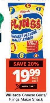WILLARDS CHEESE CURLS/FLINGS MAIZE SNACK