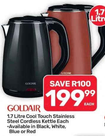 Goldair 1.7 Litre Cool Touch Stainless Steel Cordless Kettle