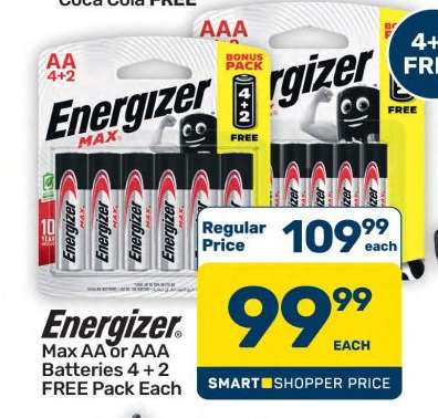 Energizer Max AA or AAA Batteries 4 + 2 Pack