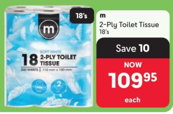m 2-Ply Toilet Tissue 18's