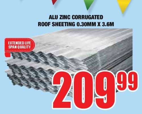 ALU ZINC CORRUGATED ROOF SHEETING 0.30MM X 3.6M