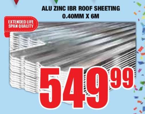 ALU ZINC IBR ROOF SHEETING 0.40MM X 6M