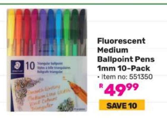 Fluorescent Medium Ballpoint Pens 1mm 10-Pack