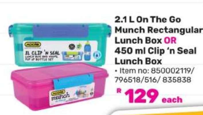On The Go Munch Rectangular Lunch Box OR Clip ‘n Seal Lunch Box
