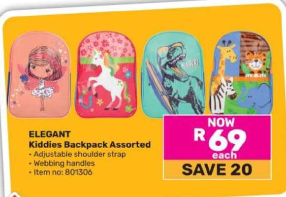 ELEGANT Kiddies Backpack Assorted