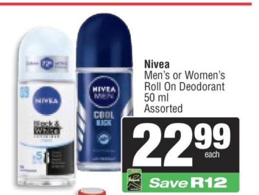 Nivea Men's or Women's Roll On Deodorant