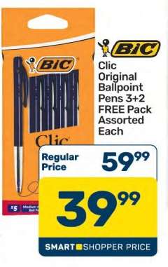 BIC Clic Original Ballpoint Pens 3+2 FREE Pack Assorted Each