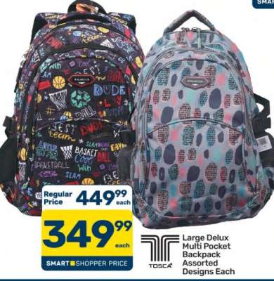 Large Delux Multi Pocket Backpack Assorted Designs Each