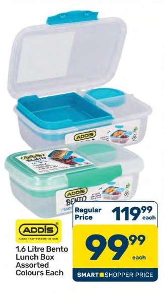 ADDIS 1.6 Litre Bento Lunch Box Assorted Colours Each