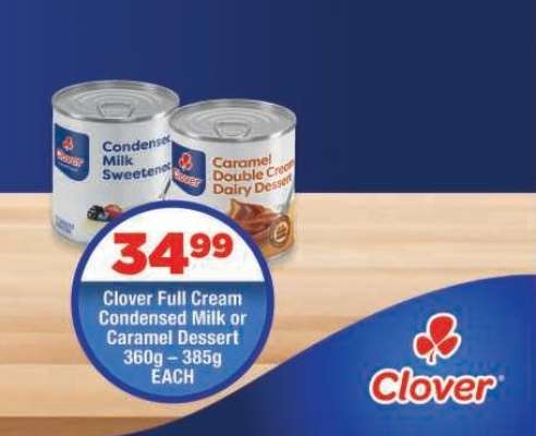 Clover Full Cream Condensed Milk or Caramel Dessert