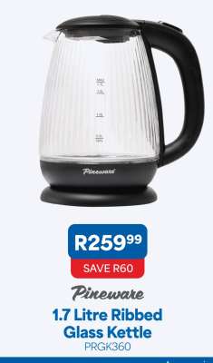 Pineware 1.7 Litre Ribbed Glass Kettle