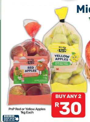 PnP Red or Yellow Apples 1kg Each