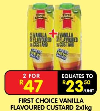 FIRST CHOICE VANILLA FLAVOURED CUSTARD 2x1kg