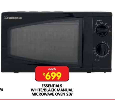 ESSENTIALS WHITE/BLACK MANUAL MICROWAVE OVEN 20L