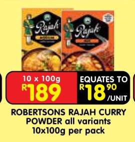 ROBERTSONS RAJAH CURRY POWDER all variants 10x100g per pack