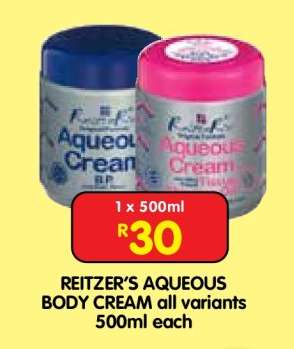 REITZER’S AQUEOUS BODY CREAM all variants 500ml each