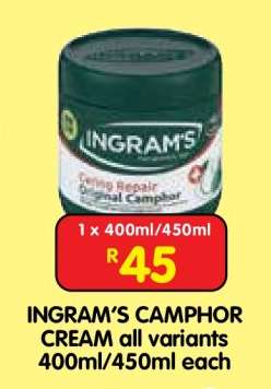 INGRAM’S CAMPHOR CREAM all variants 400ml/450ml each