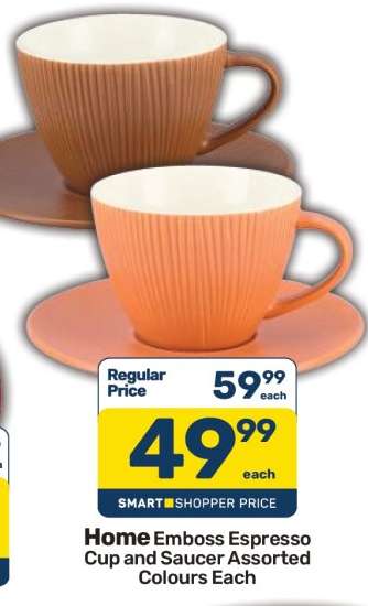 Home Emboss Espresso Cup and Saucer Assorted Colours Each