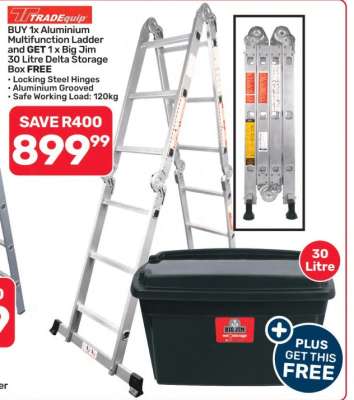 Aluminium Multifunction Ladder with Big Jim 30 Litre Delta Storage Box
